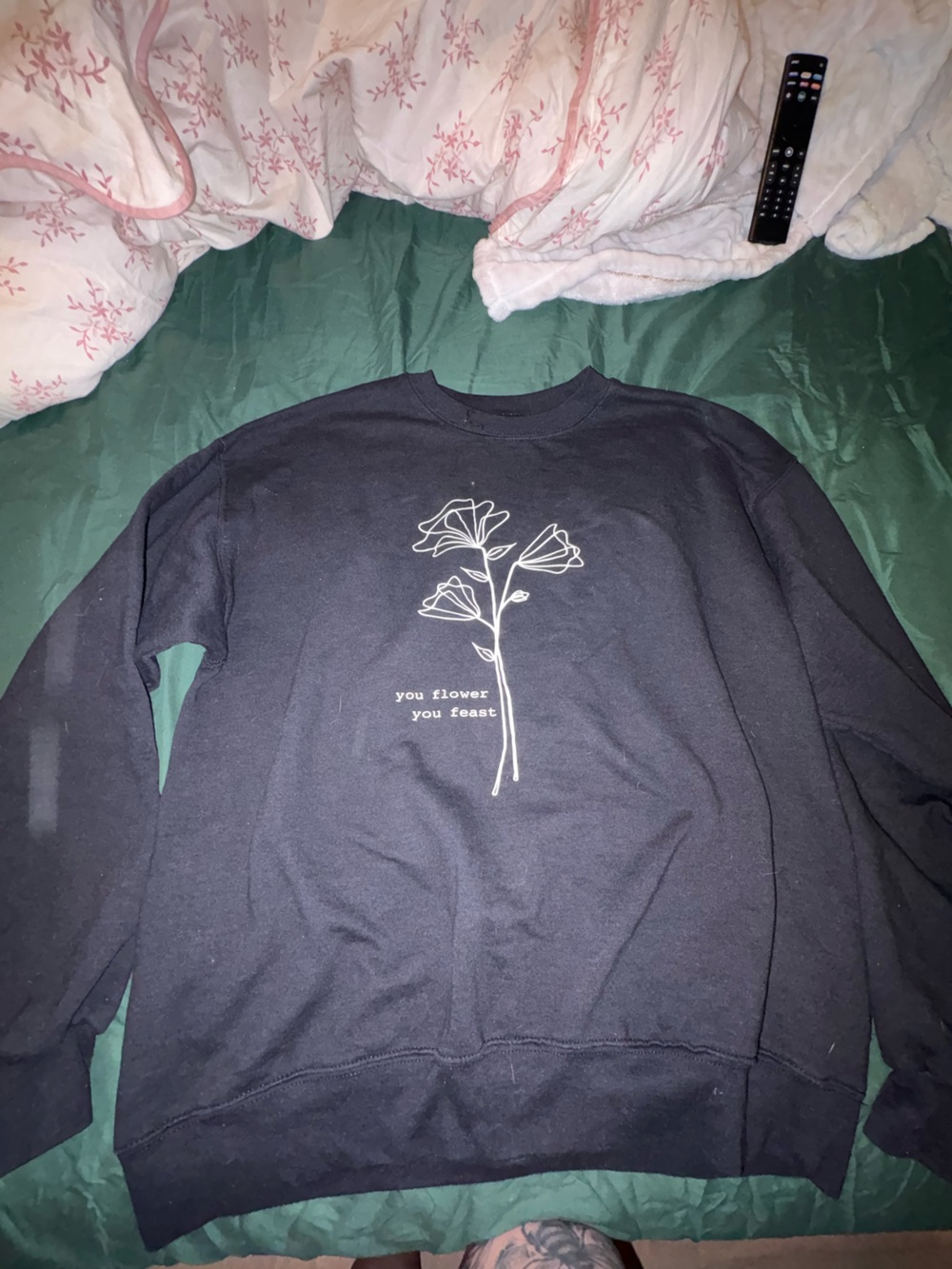 Black Kids Long-Sleeve Shirt with White Floral Line Art